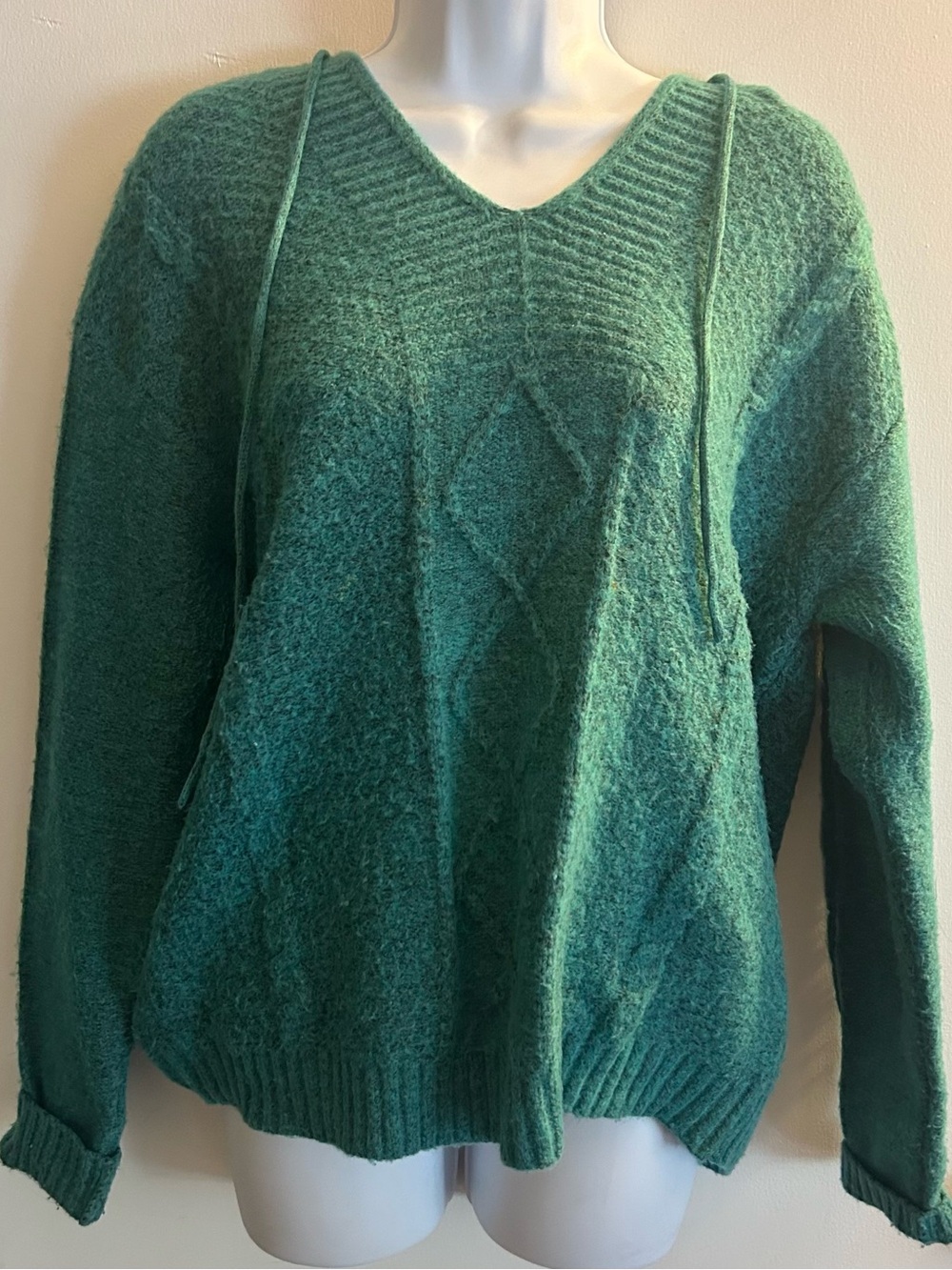 St. John's Bay Teal V-Neck Cable Texture Sweater